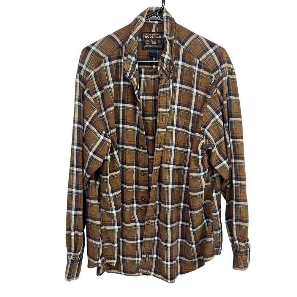 Woolrich Flannel Shirt Mens XL Cinnamon Plaid Cotton Workwear Heritage‎ Outdoor